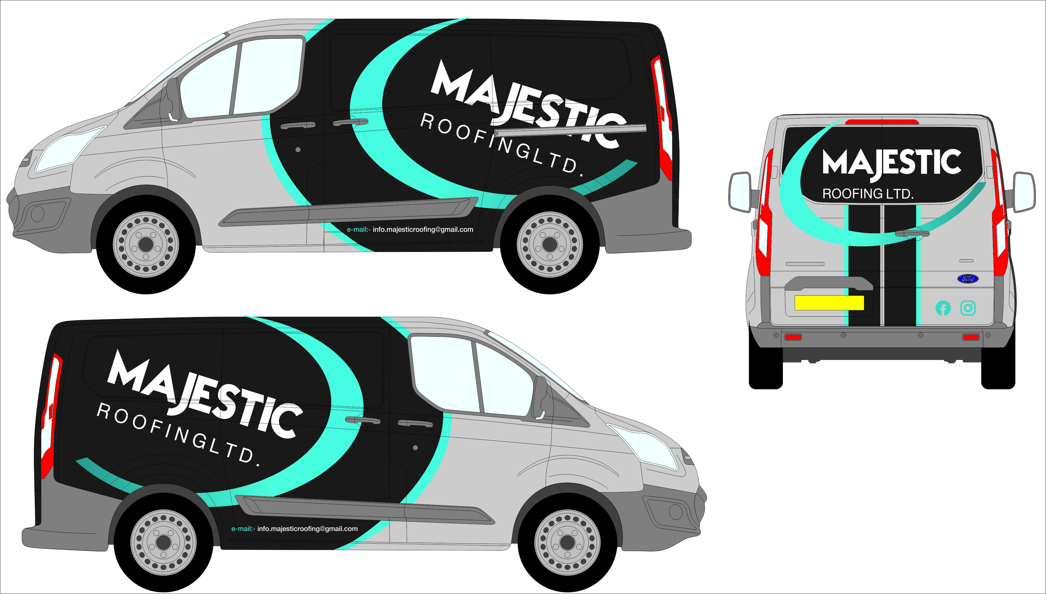 Majestic Roofing Ltd official van wrap livery design — side and rear views